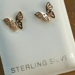 Rose Gold plated 925 Sterling Butterfly Studs NWT